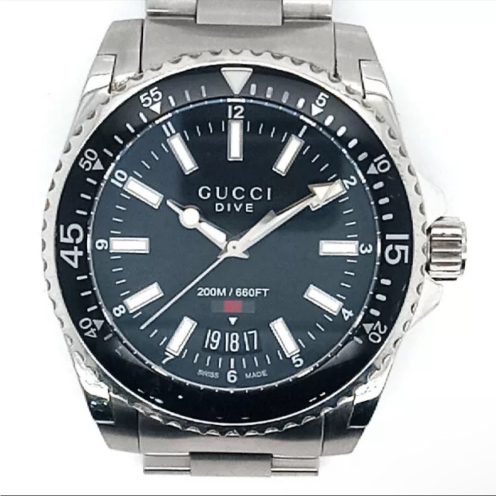 Gucci Black Stainless Steel Dive 136.3 Men's Wristwatch 40 mm Watch #133 works